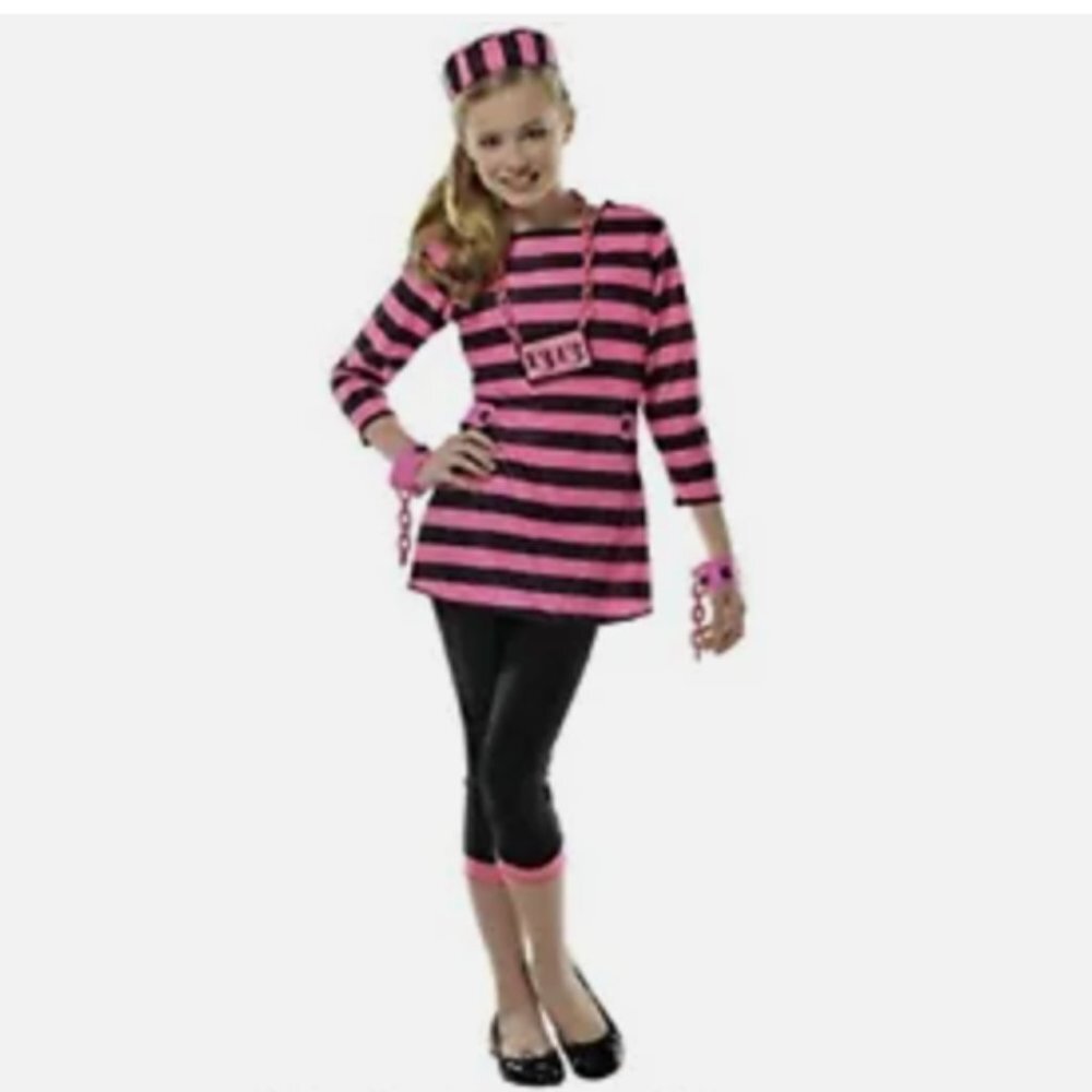 Girls Prison Princess Pink And Black Child Costume Medium (8-10)